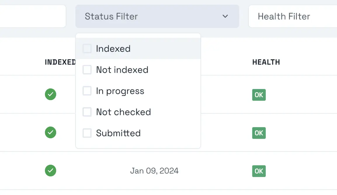 Advanced search and filtering tools for page indexing management